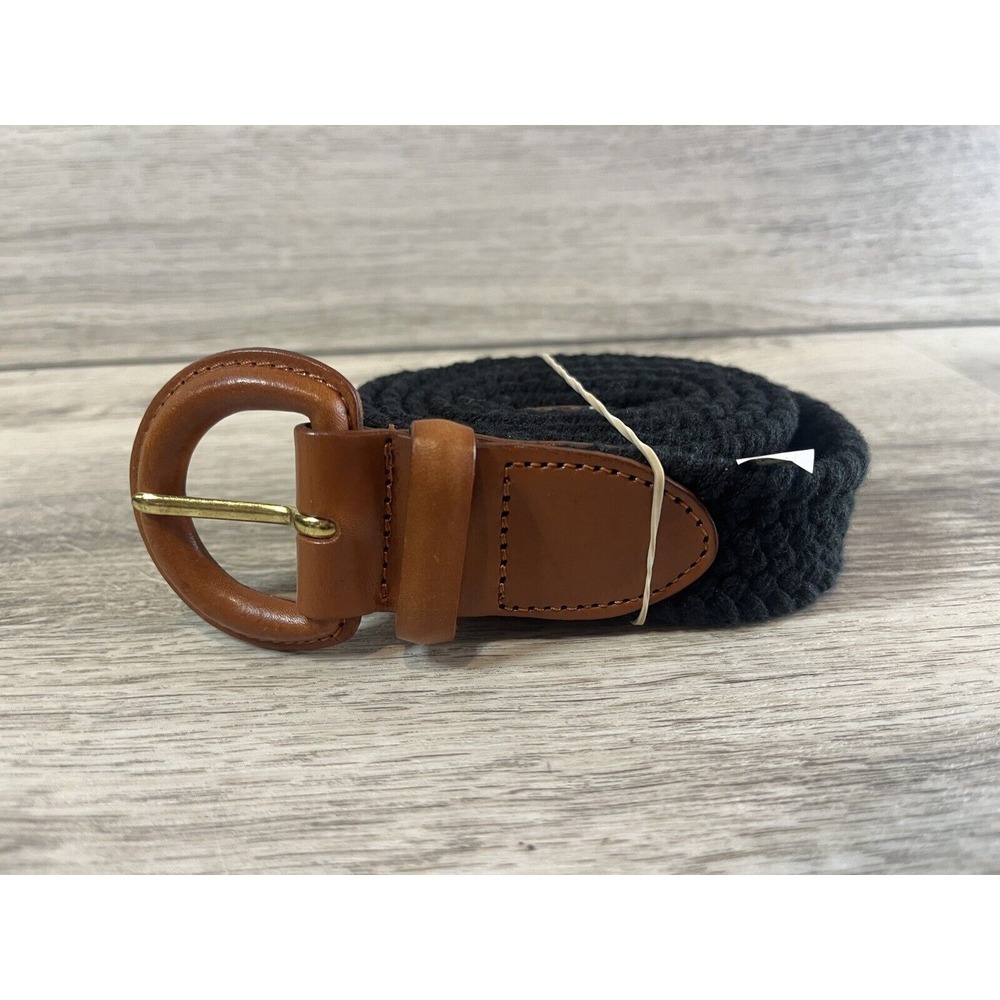 Talbots Stretch Belt Medium Waist‎ Leather Trim Black (6400) Weaved